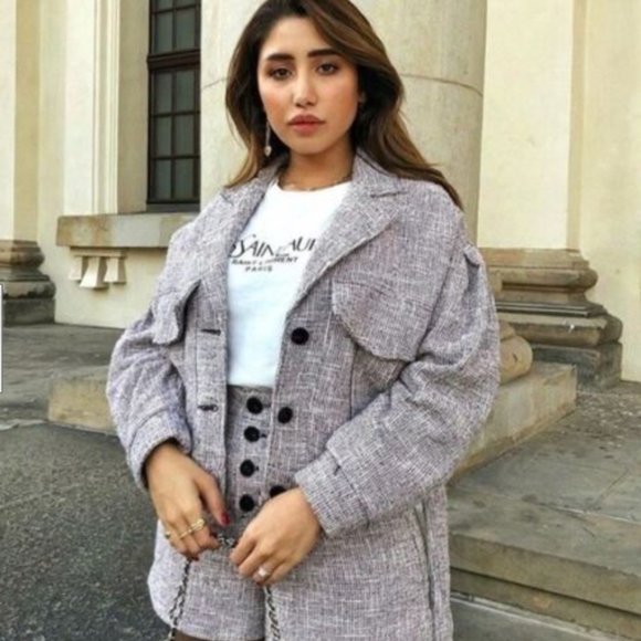 Zara Tweed Puff Sleeve Belted Jacket Small - Picture 12 of 12